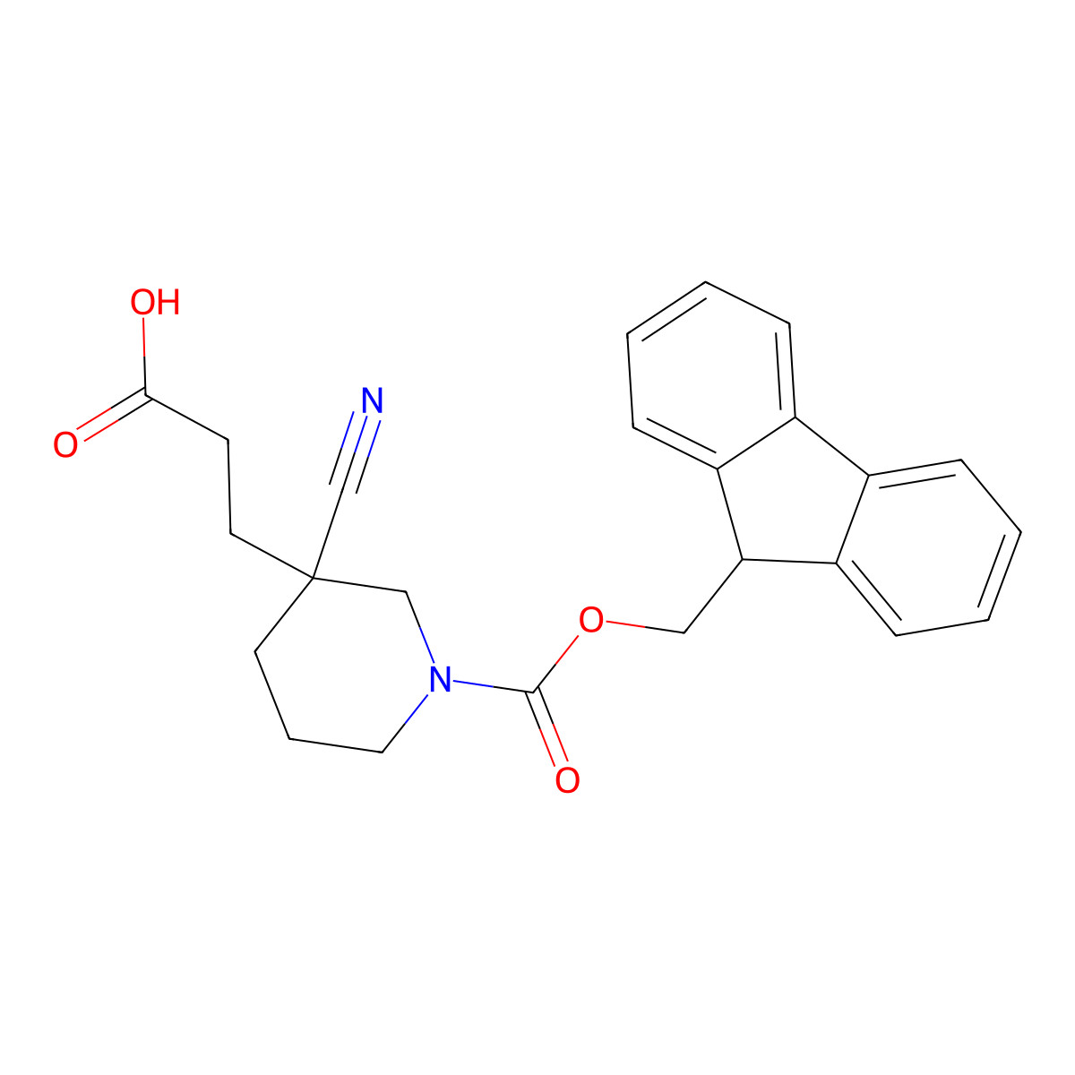 3-(3-cyano-1-{[(9H-fluoren-9-yl)methoxy]carbonyl}piperidin-3-yl)propanoic acid molecular structure, CAS 2580221-56-1