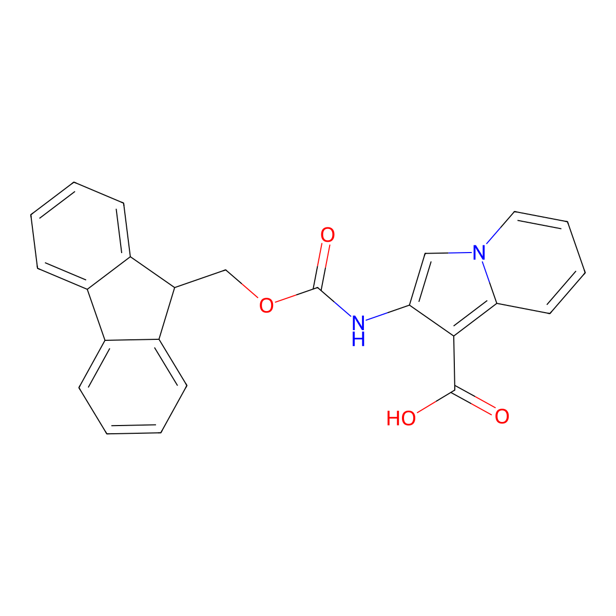 2-({[(9H-fluoren-9-yl)methoxy]carbonyl}amino)indolizine-1-carboxylic acid molecular structure, CAS 2580221-75-4