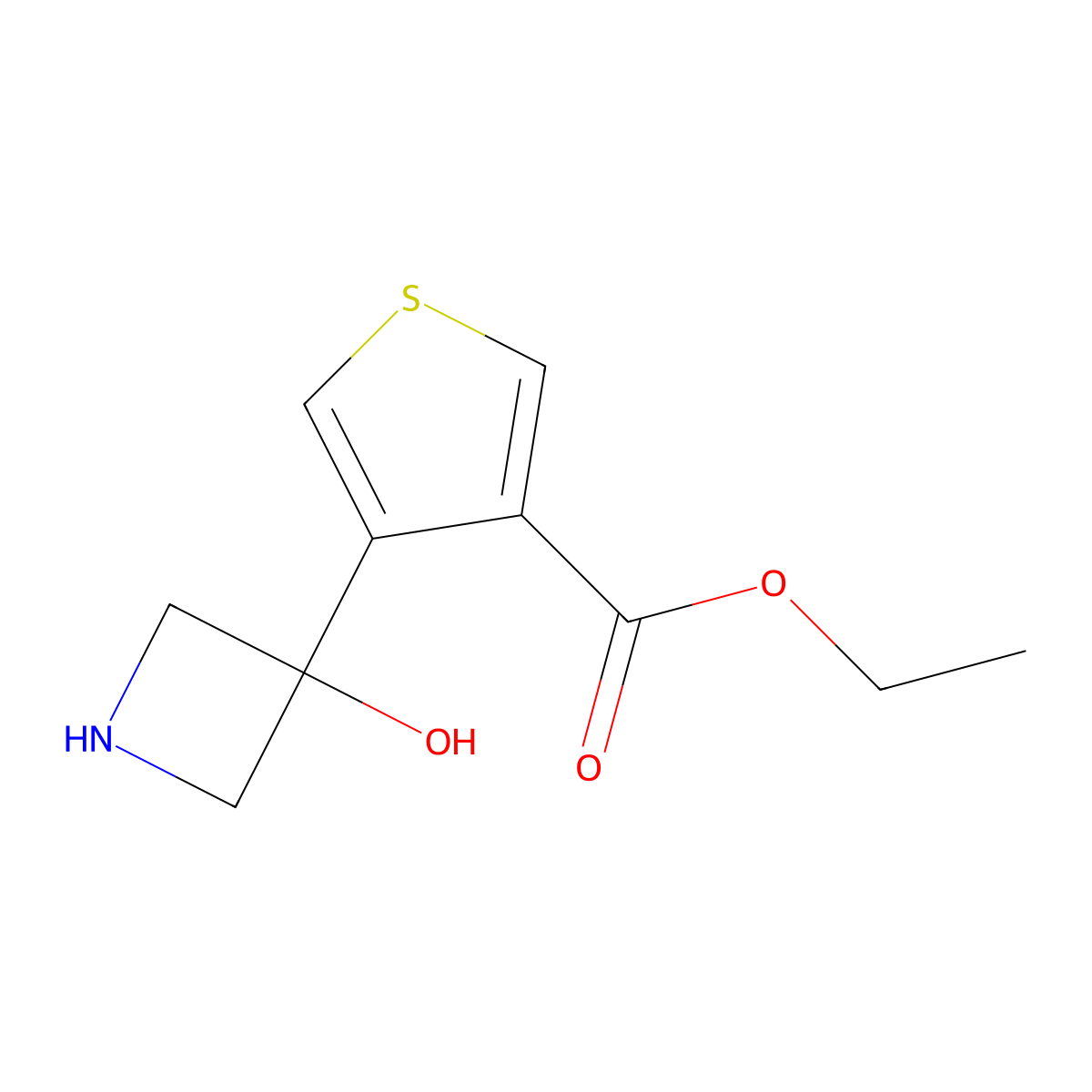 Ethyl 4-(3-hydroxyazetidin-3-yl)thiophene-3-carboxylate molecular structure, CAS 2580221-79-8
