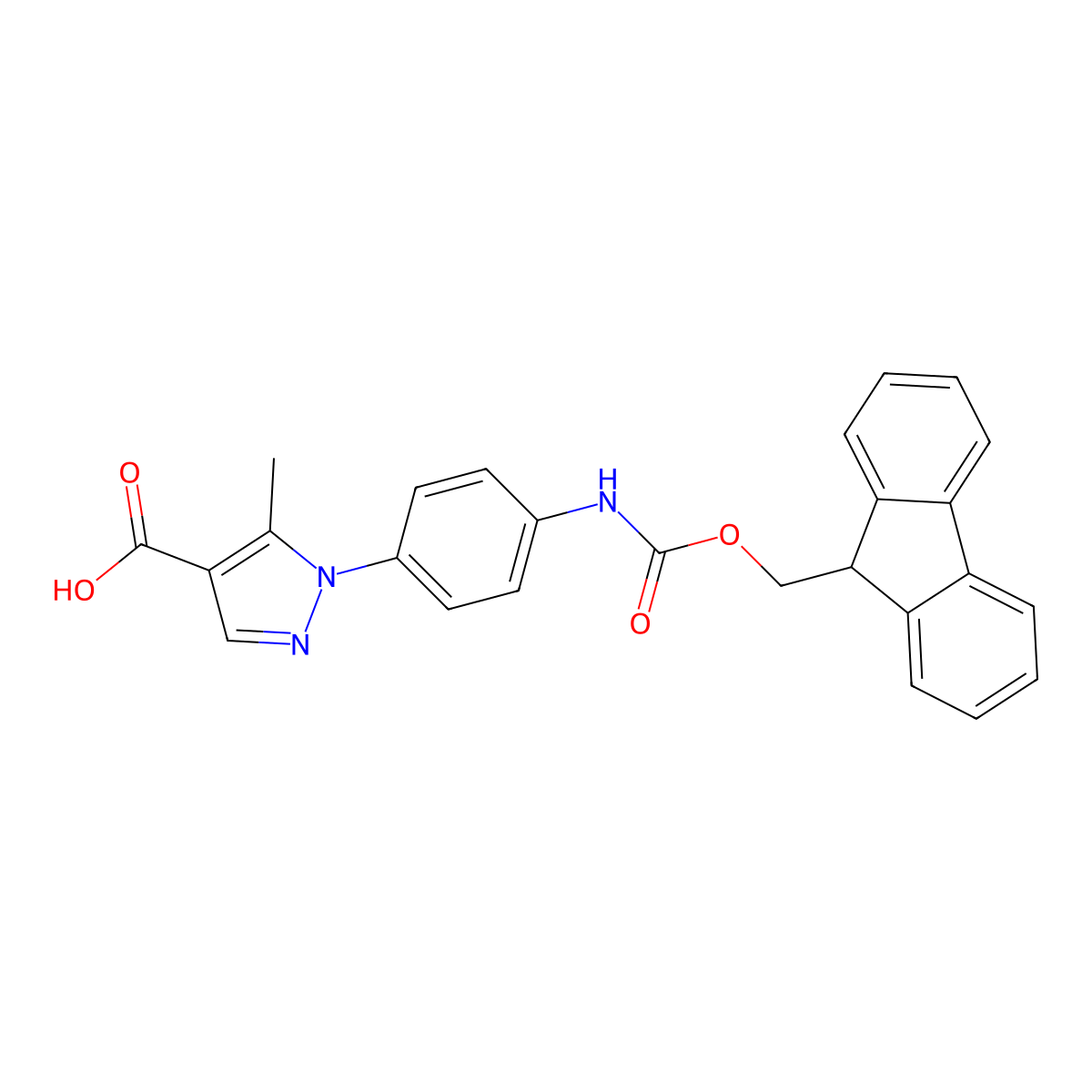 1-[4-({[(9H-fluoren-9-yl)methoxy]carbonyl}amino)phenyl]-5-methyl-1H-pyrazole-4-carboxylic acid molecular structure, CAS 2580221-83-4