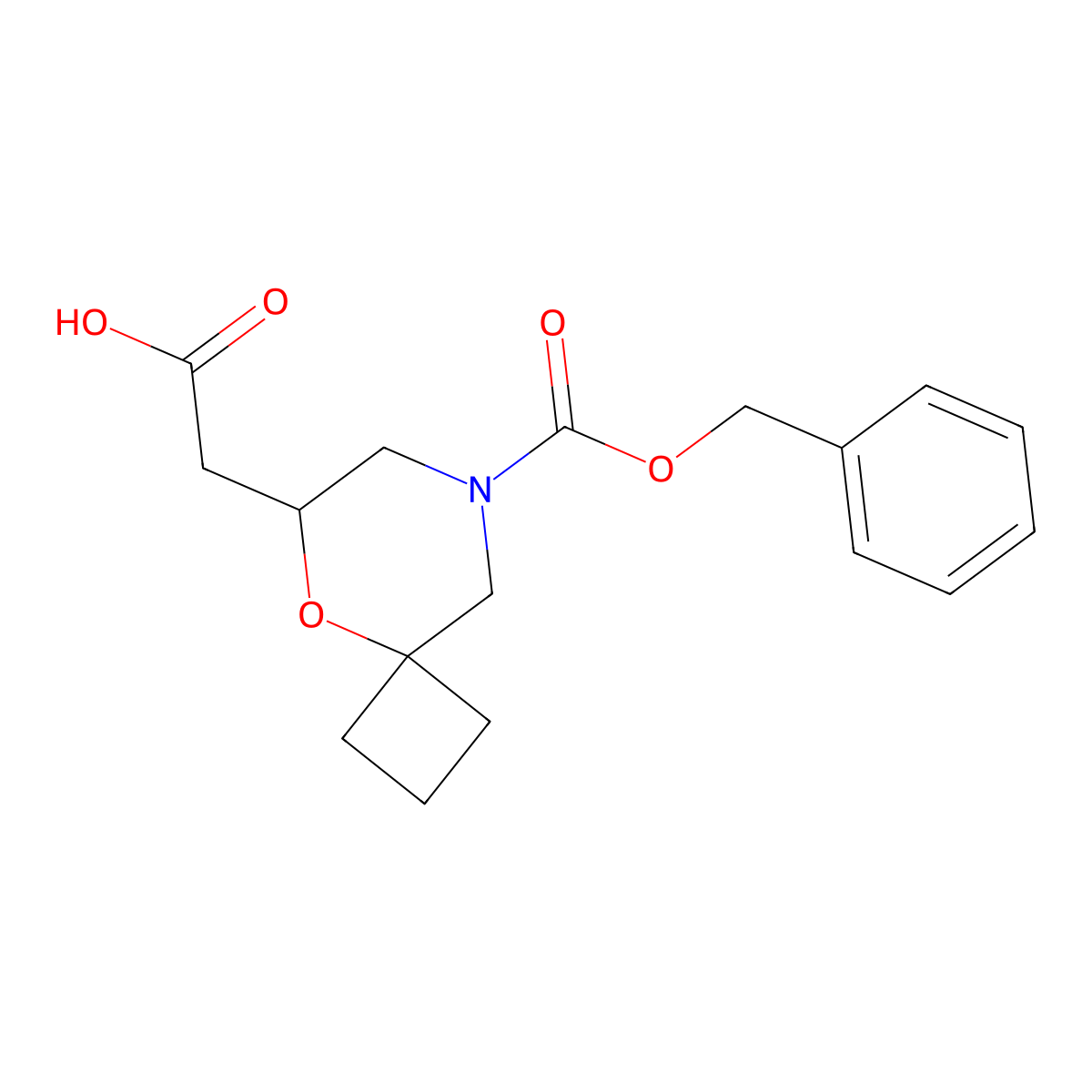 2-{8-[(Benzyloxy)carbonyl]-5-oxa-8-azaspiro[3.5]nonan-6-yl}acetic acid molecular structure, CAS 2580221-93-6