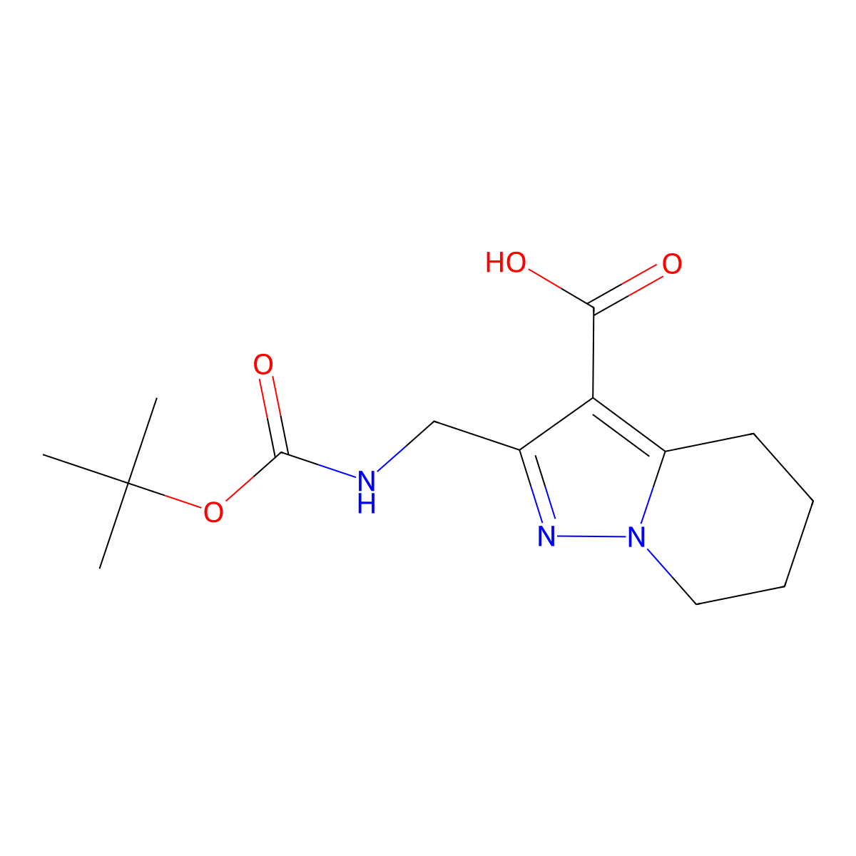 2-({[(tert-butoxy)carbonyl]amino}methyl)-4H,5H,6H,7H-pyrazolo[1,5-a]pyridine-3-carboxylic acid molecular structure, CAS 2580221-98-1