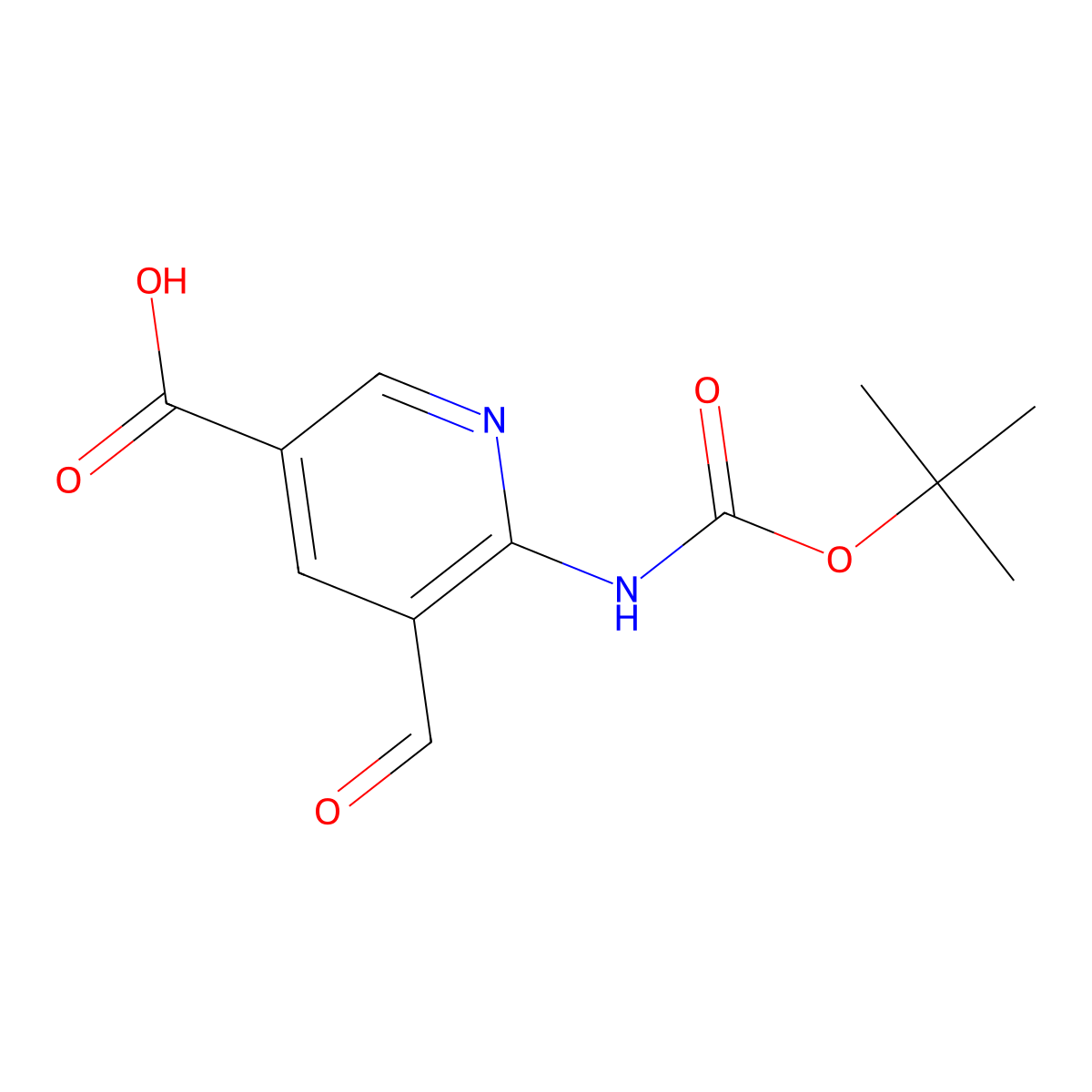 6-{[(Tert-butoxy)carbonyl]amino}-5-formylpyridine-3-carboxylic acid molecular structure, CAS 2580222-04-2
