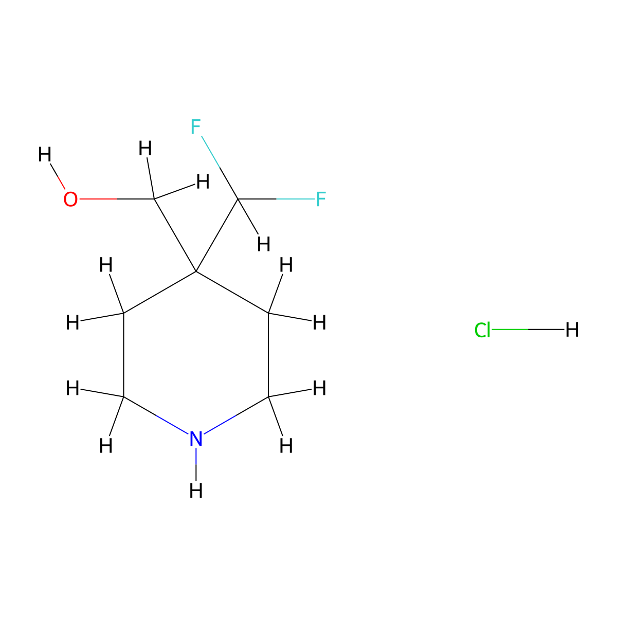 [4-(Difluoromethyl)piperidin-4-yl]methanol hydrochloride molecular structure, CAS 2580222-20-2