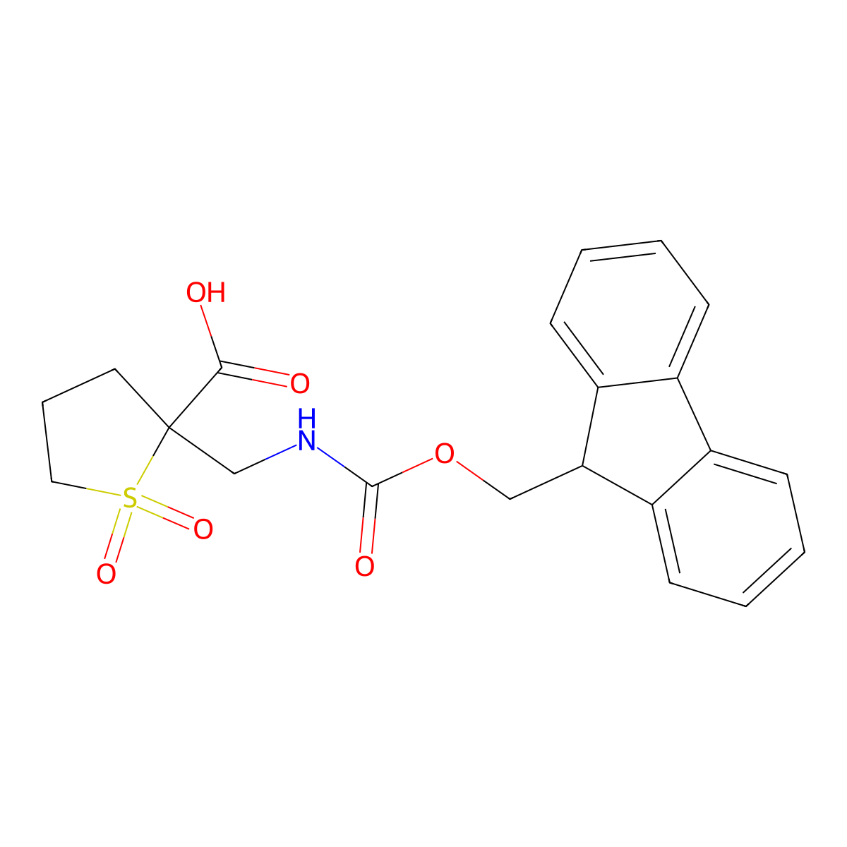 2-[({[(9H-fluoren-9-yl)methoxy]carbonyl}amino)methyl]-1,1-dioxo-1lambda6-thiolane-2-carboxylic acid molecular structure, CAS 2580222-23-5