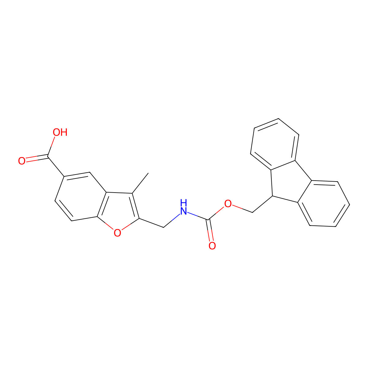 2-[({[(9H-fluoren-9-yl)methoxy]carbonyl}amino)methyl]-3-methyl-1-benzofuran-5-carboxylic acid molecular structure, CAS 2580222-32-6