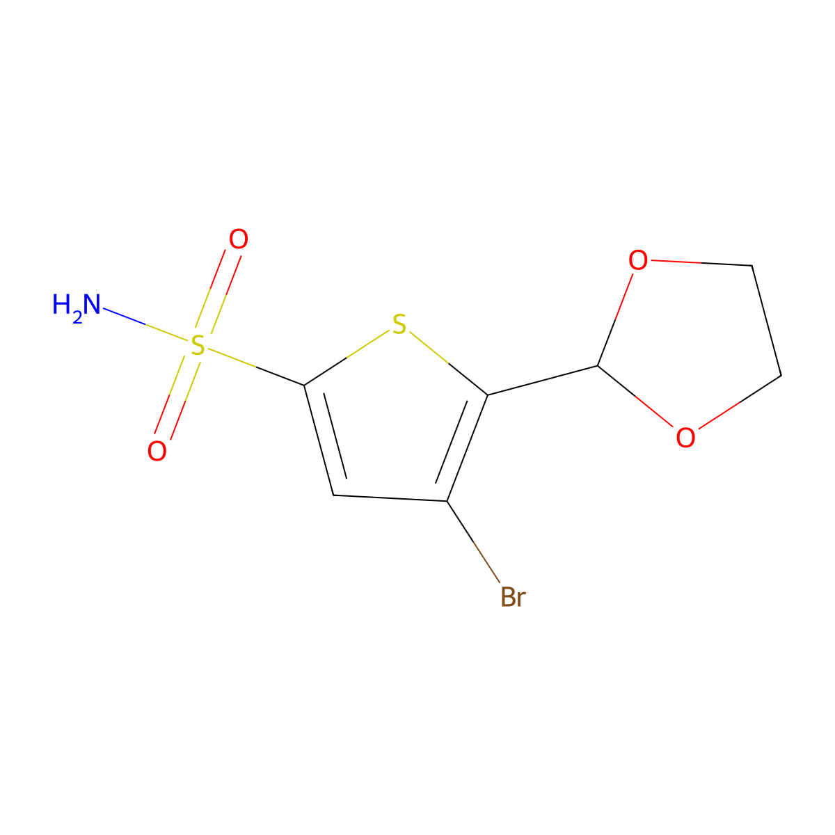 4-Bromo-5-(1,3-dioxolan-2-yl)thiophene-2-sulfonamide molecular structure, CAS 2580222-46-2
