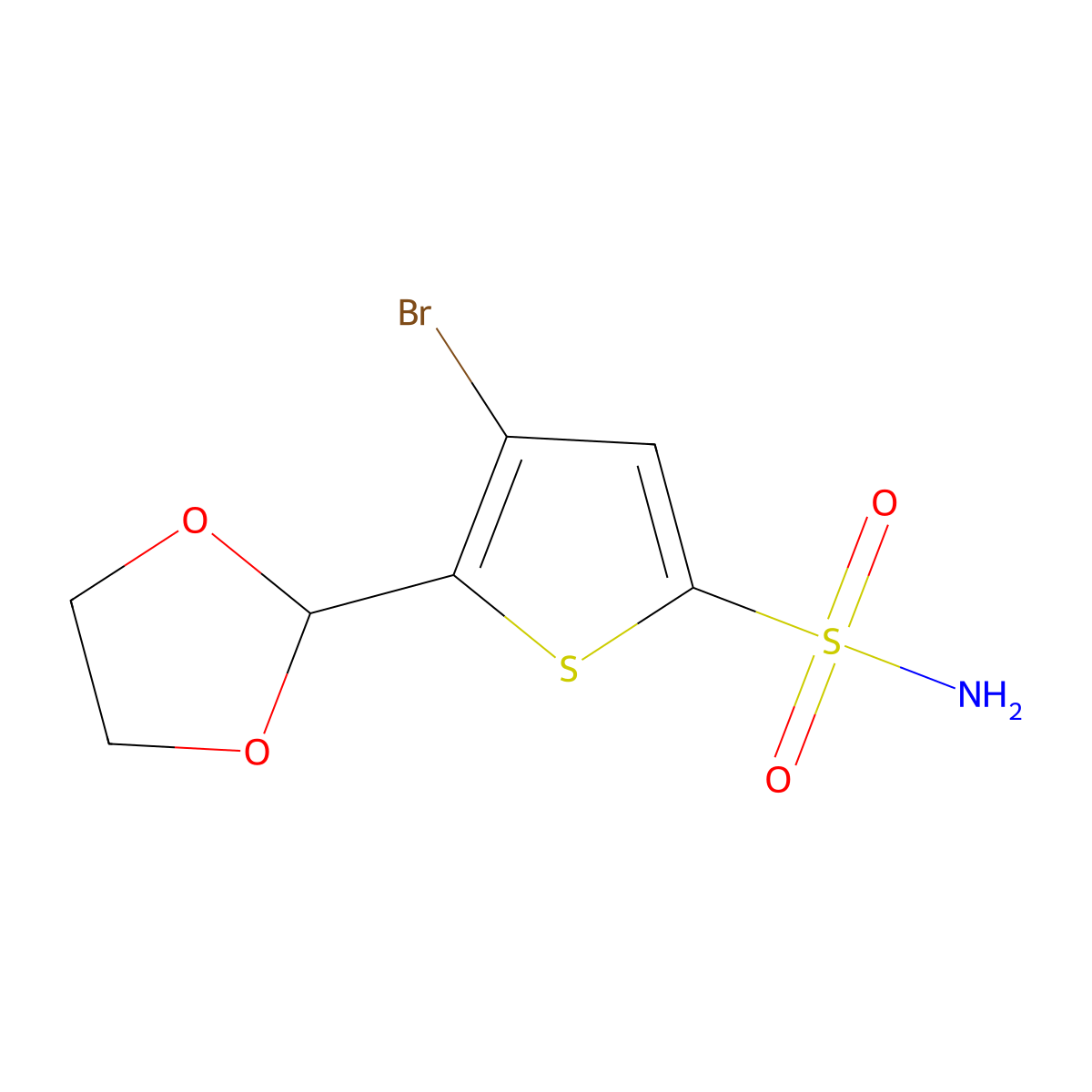 4-Bromo-5-(1,3-dioxolan-2-yl)thiophene-2-sulfonamide molecular structure, CAS 2580222-46-2