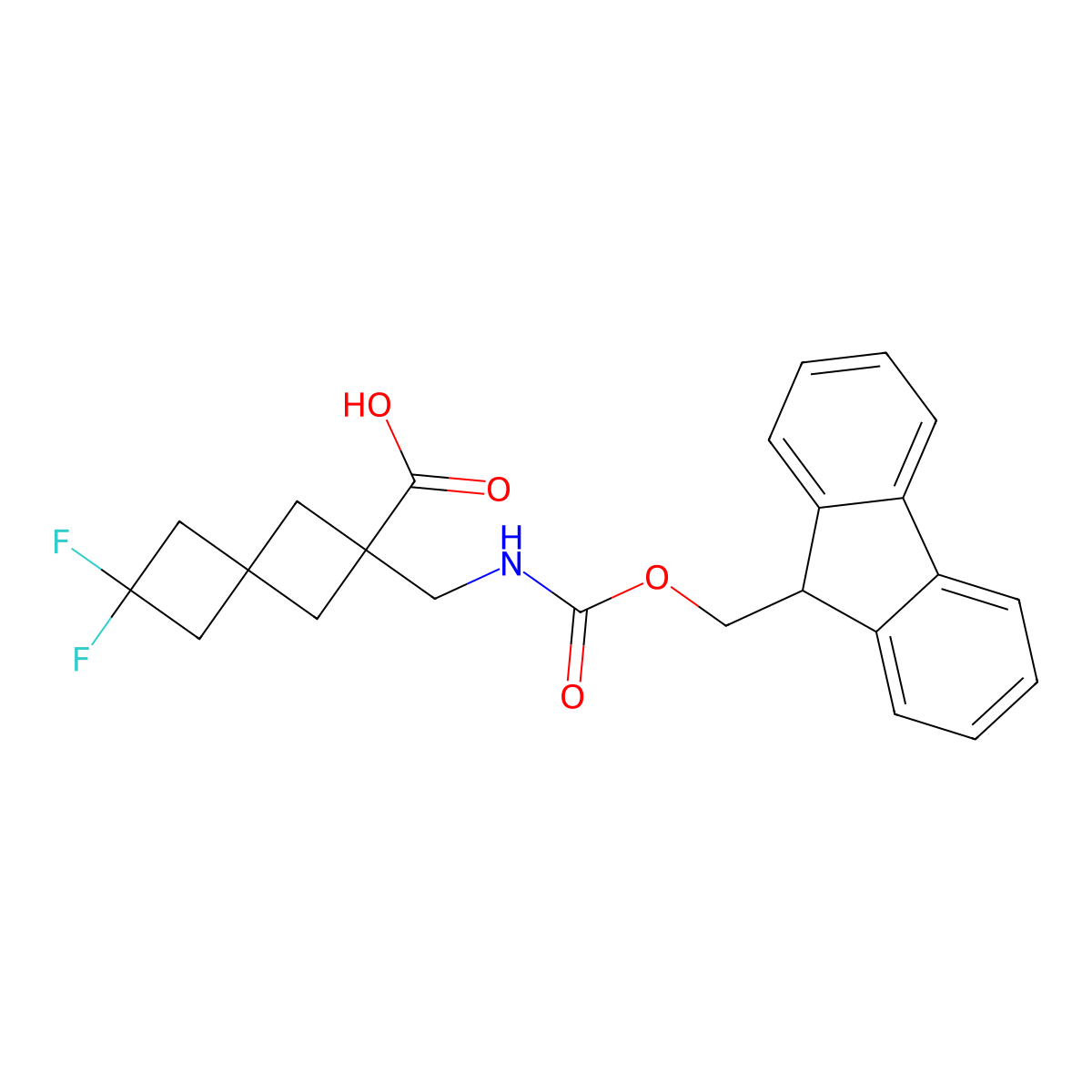 2-[({[(9H-fluoren-9-yl)methoxy]carbonyl}amino)methyl]-6,6-difluorospiro[3.3]heptane-2-carboxylic acid molecular structure, CAS 2580222-78-0
