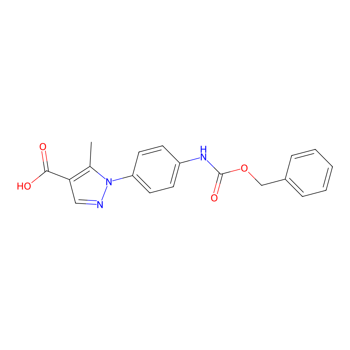1-(4-{[(benzyloxy)carbonyl]amino}phenyl)-5-methyl-1H-pyrazole-4-carboxylic acid molecular structure, CAS 2580223-00-1