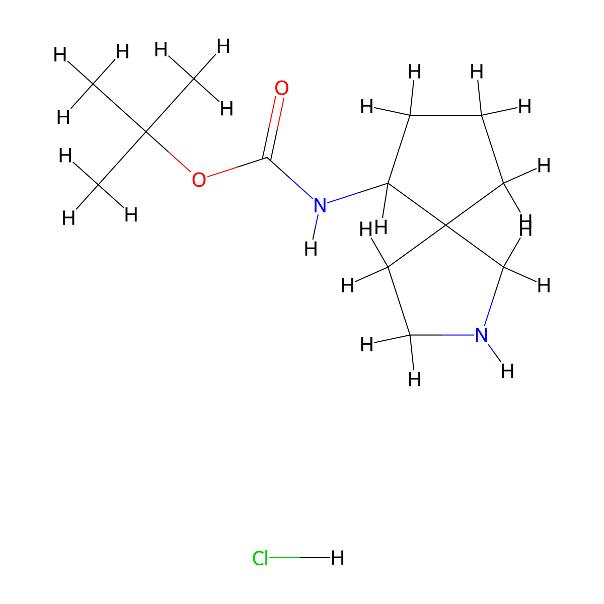 tert-butyl N-(2-azaspiro(4.4)nonan-6-yl)carbamate hydrochloride molecular structure, CAS 2580223-05-6
