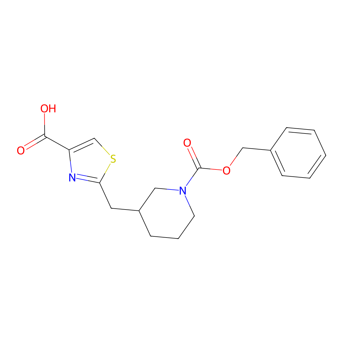 2-({1-[(Benzyloxy)carbonyl]piperidin-3-yl}methyl)-1,3-thiazole-4-carboxylic acid molecular structure, CAS 2580223-06-7