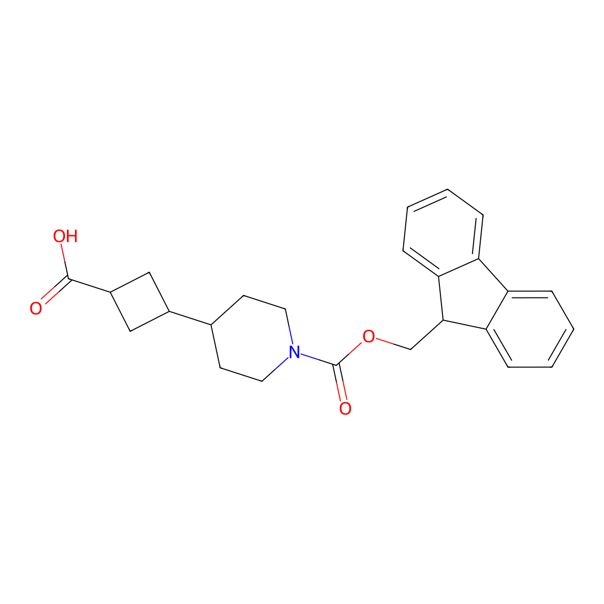 3-(1-{[(9H-fluoren-9-yl)methoxy]carbonyl}piperidin-4-yl)cyclobutane-1-carboxylic acid molecular structure, CAS 2580223-09-0