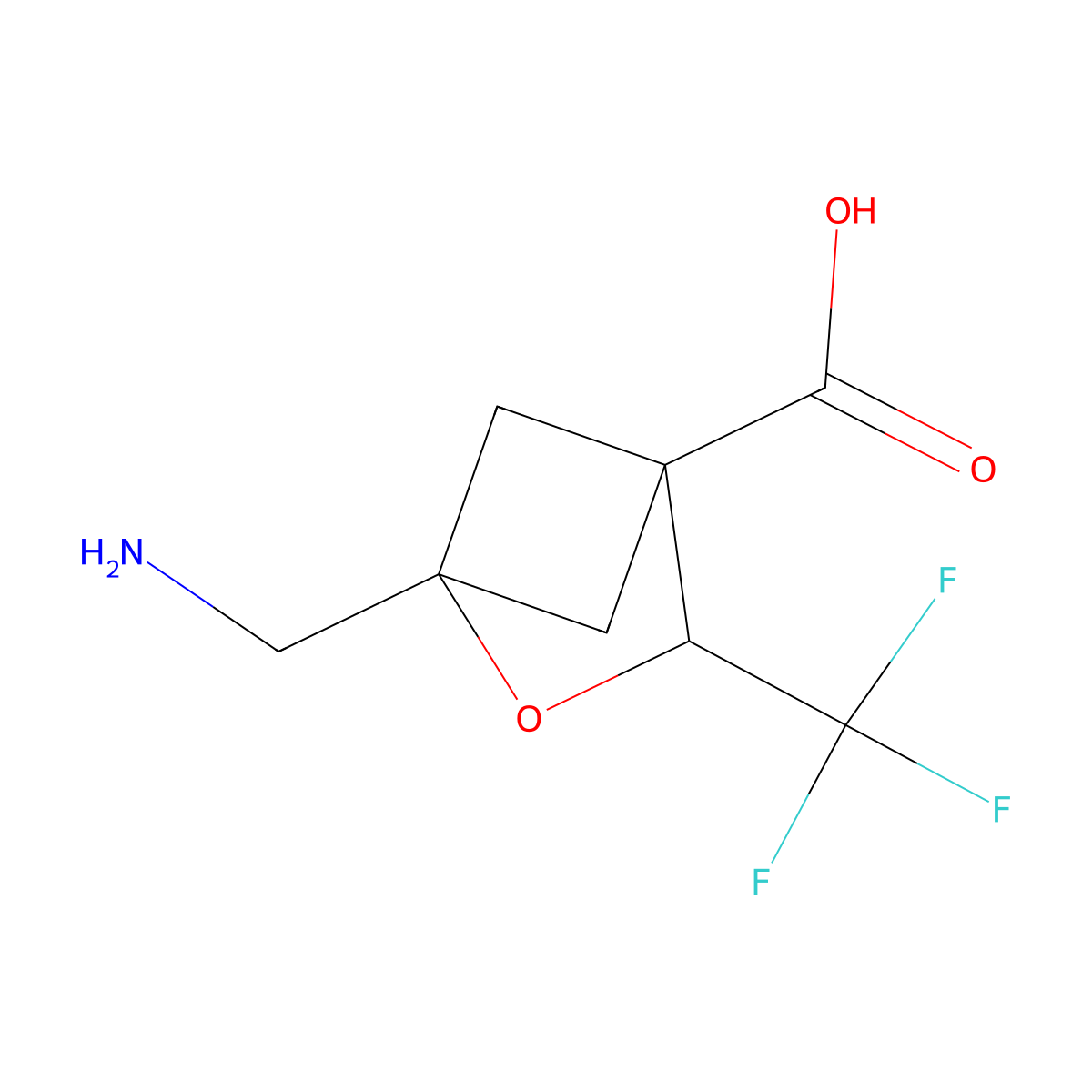 1-(Aminomethyl)-3-(trifluoromethyl)-2-oxabicyclo[2.1.1]hexane-4-carboxylic acid molecular structure, CAS 2580223-12-5