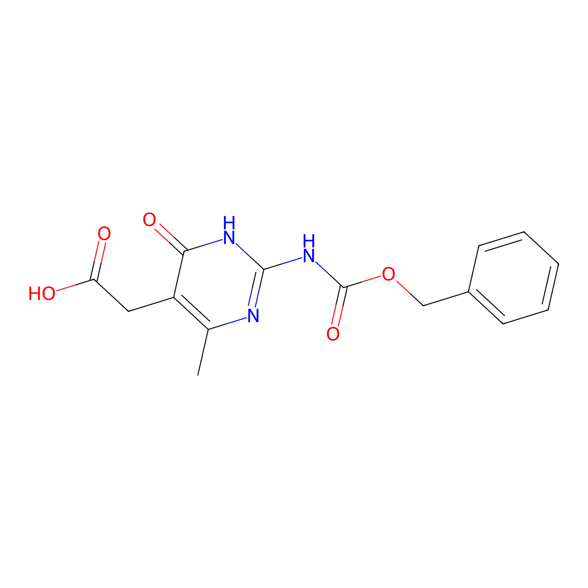 2-(2-{[(Benzyloxy)carbonyl]amino}-4-methyl-6-oxo-1,6-dihydropyrimidin-5-yl)acetic acid molecular structure, CAS 2580223-21-6