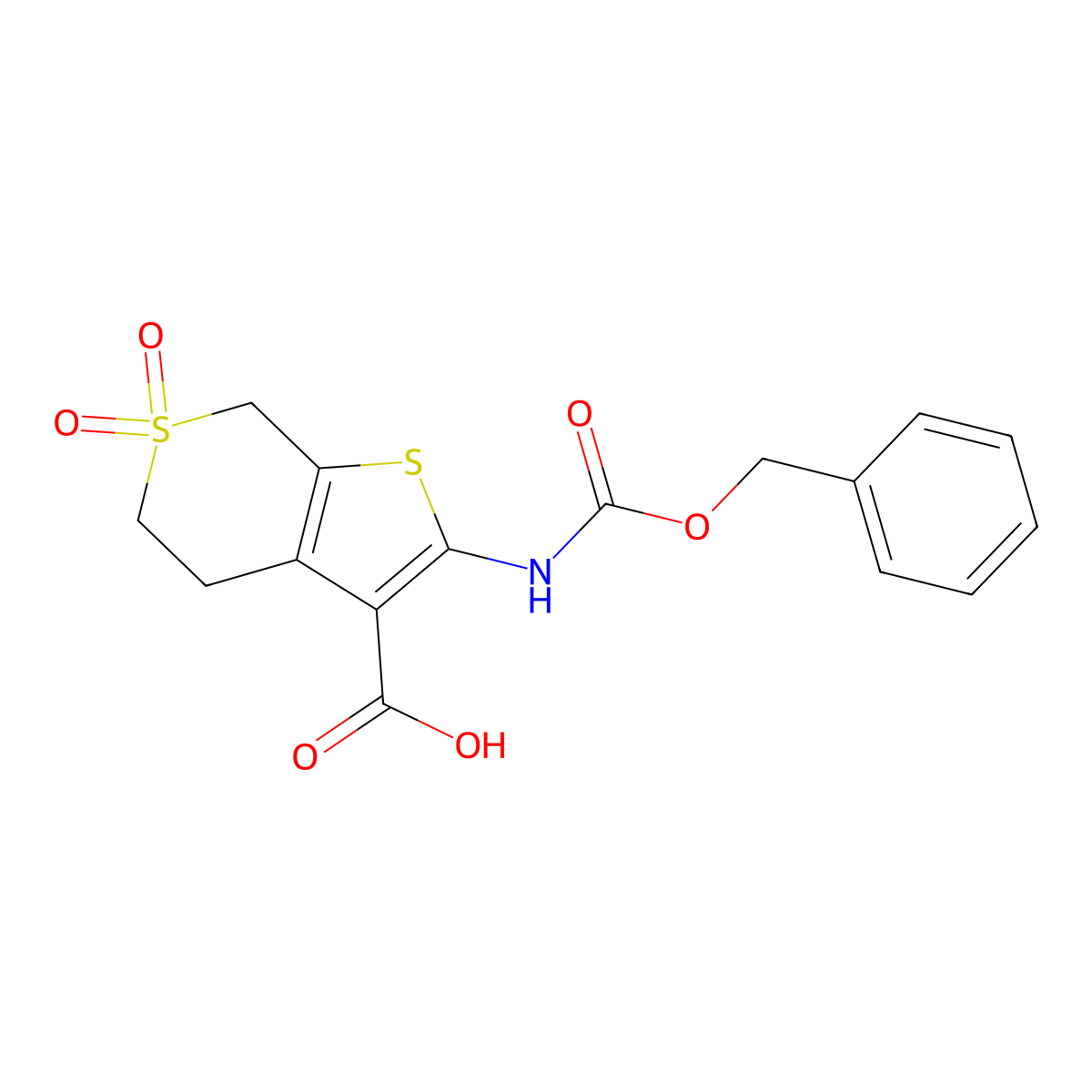 2-{[(benzyloxy)carbonyl]amino}-6,6-dioxo-4H,5H,7H-6lambda6-thieno[2,3-c]thiopyran-3-carboxylic acid molecular structure, CAS 2580223-38-5