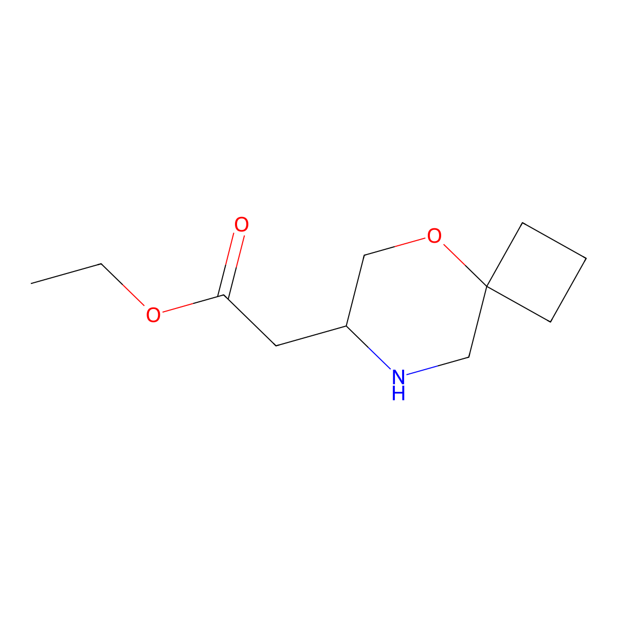 Ethyl 2-{5-oxa-8-azaspiro[3.5]nonan-7-yl}acetate molecular structure, CAS 2580223-51-2