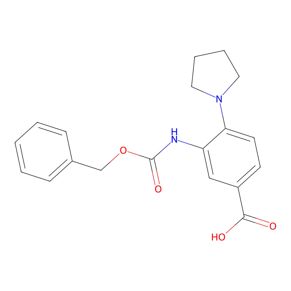 3-{[(Benzyloxy)carbonyl]amino}-4-(pyrrolidin-1-yl)benzoic acid molecular structure, CAS 2580223-77-2