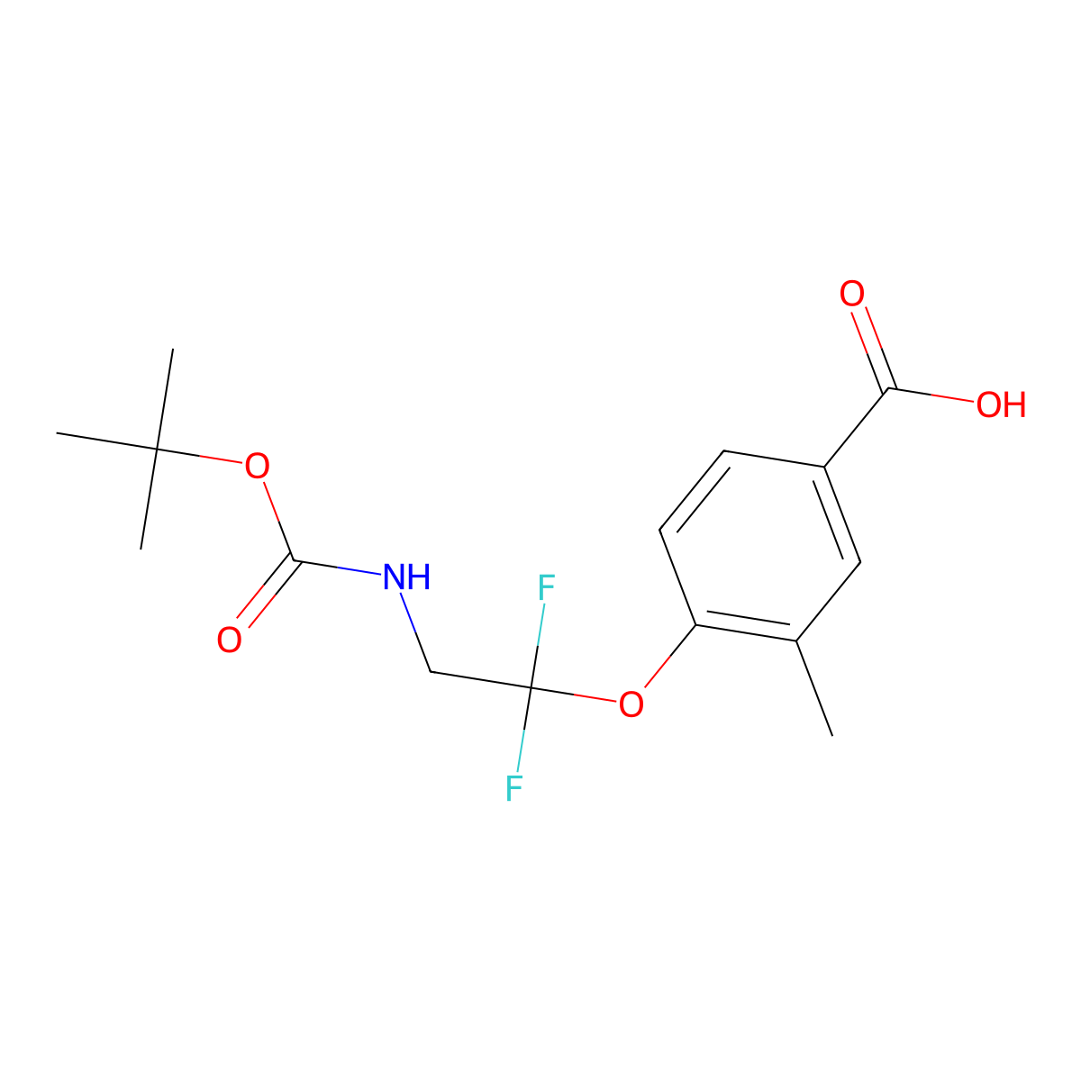 4-(2-{[(Tert-butoxy)carbonyl]amino}-1,1-difluoroethoxy)-3-methylbenzoic acid molecular structure, CAS 2580223-91-0
