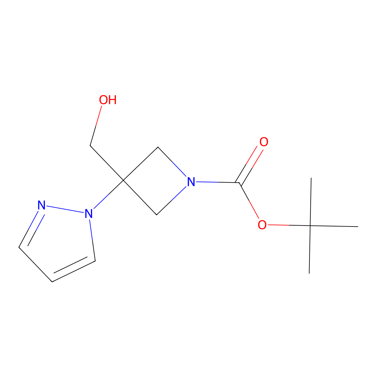 tert-butyl 3-(hydroxymethyl)-3-(1H-pyrazol-1-yl)azetidine-1-carboxylate molecular structure, CAS 2580223-94-3