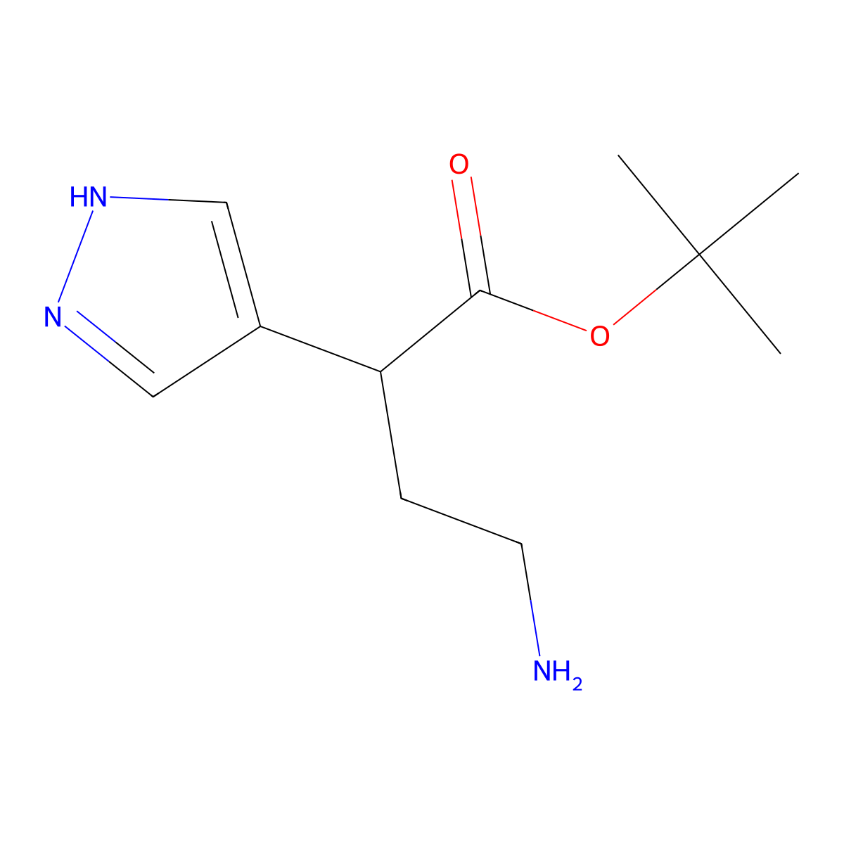 tert-butyl 4-amino-2-(1H-pyrazol-4-yl)butanoate molecular structure, CAS 2580223-96-5