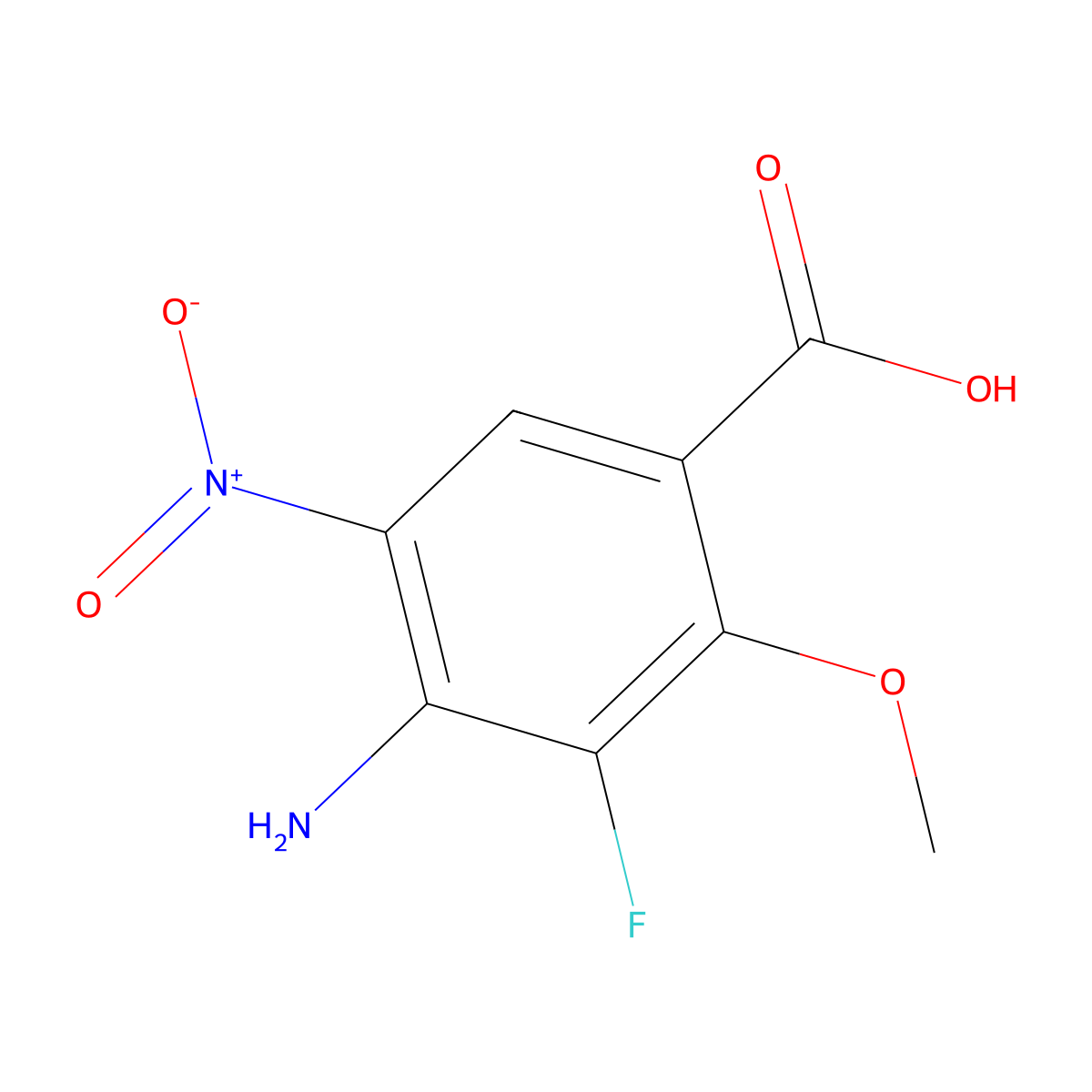 4-Amino-3-fluoro-2-methoxy-5-nitrobenzoic acid molecular structure, CAS 2580224-01-5