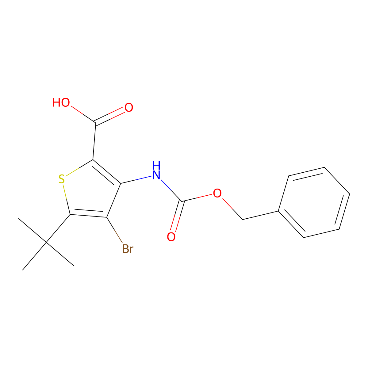 3-{[(Benzyloxy)carbonyl]amino}-4-bromo-5-tert-butylthiophene-2-carboxylic acid molecular structure, CAS 2580224-06-0