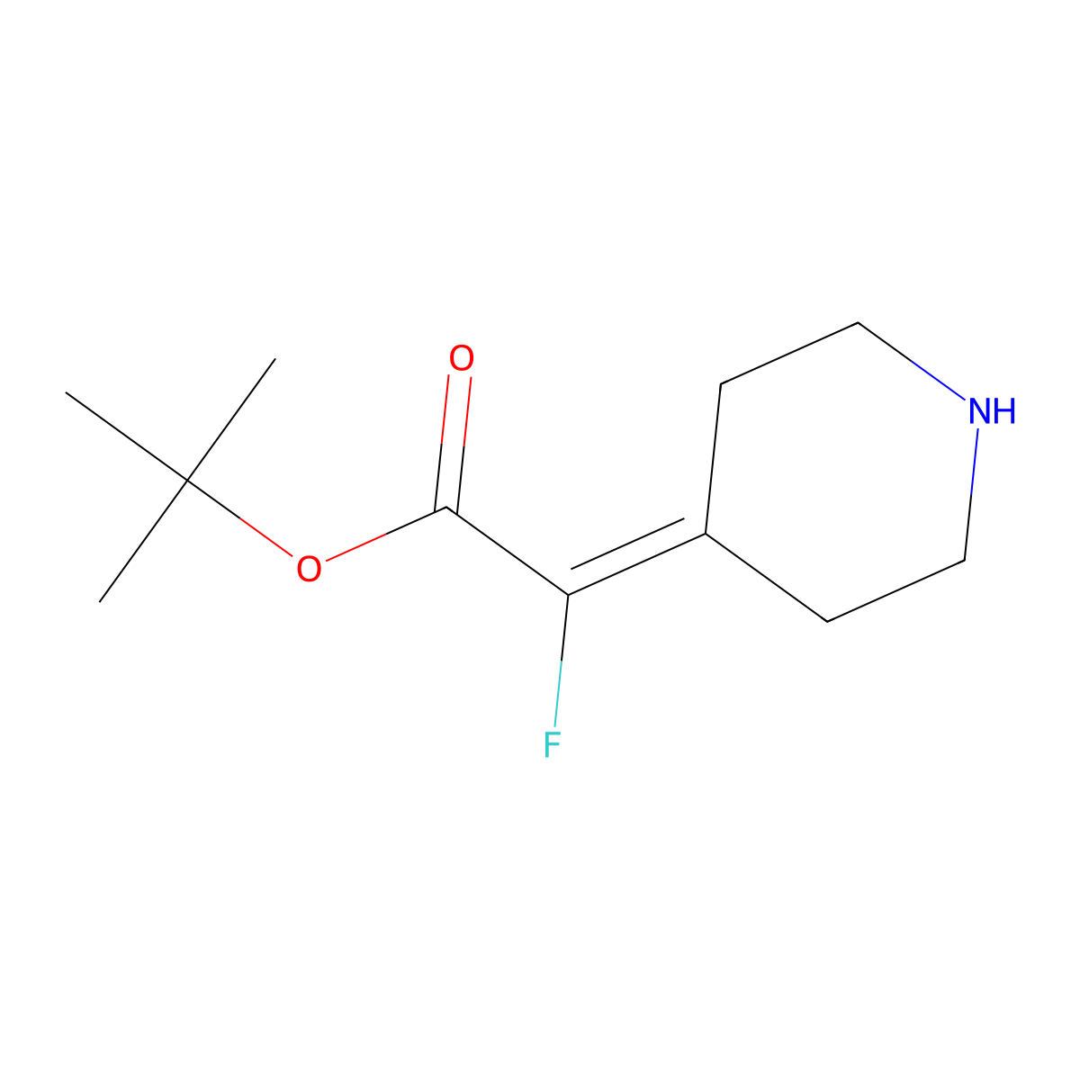 Tert-butyl 2-fluoro-2-(piperidin-4-ylidene)acetate molecular structure, CAS 2580224-09-3