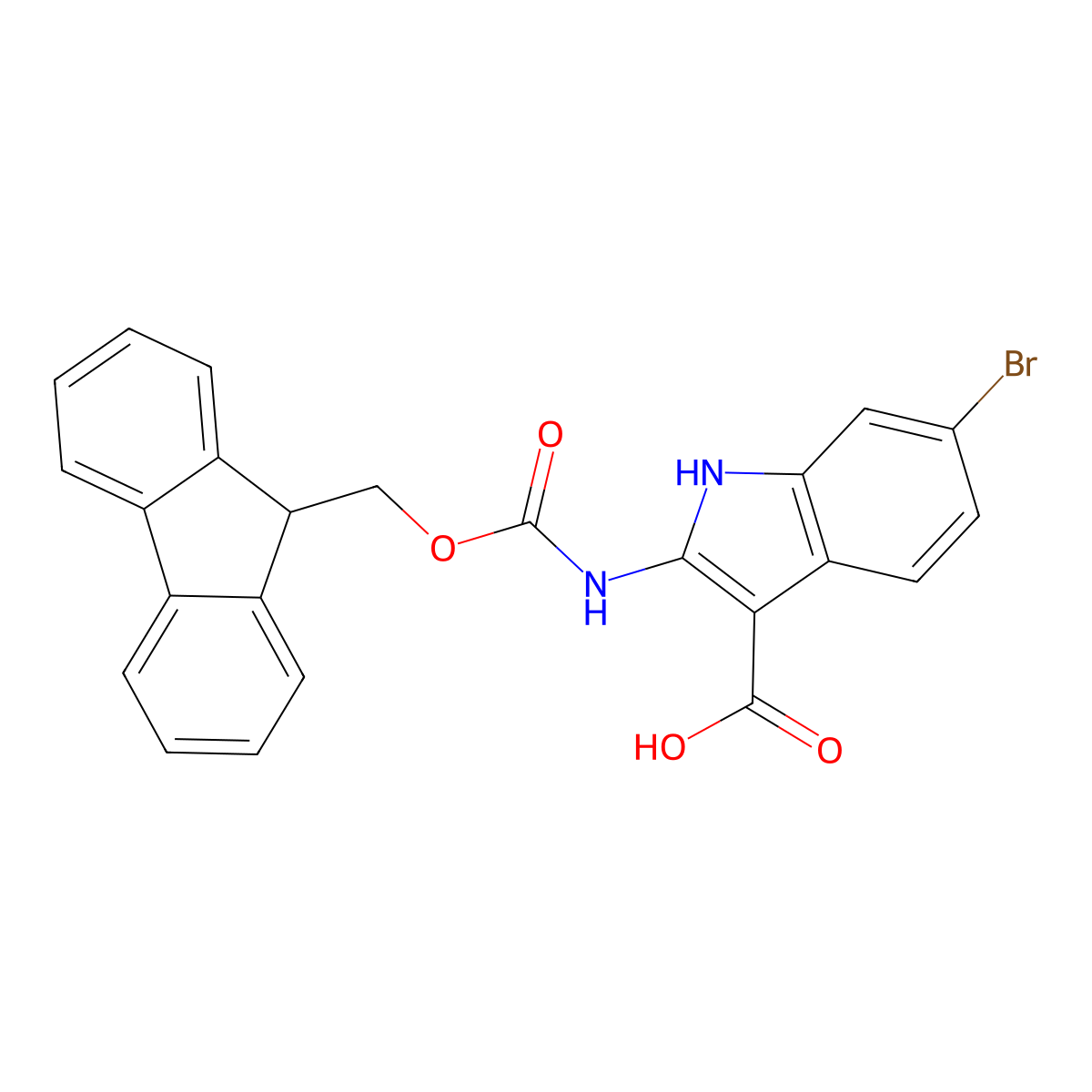 6-bromo-2-({[(9H-fluoren-9-yl)methoxy]carbonyl}amino)-1H-indole-3-carboxylic acid molecular structure, CAS 2580224-14-0