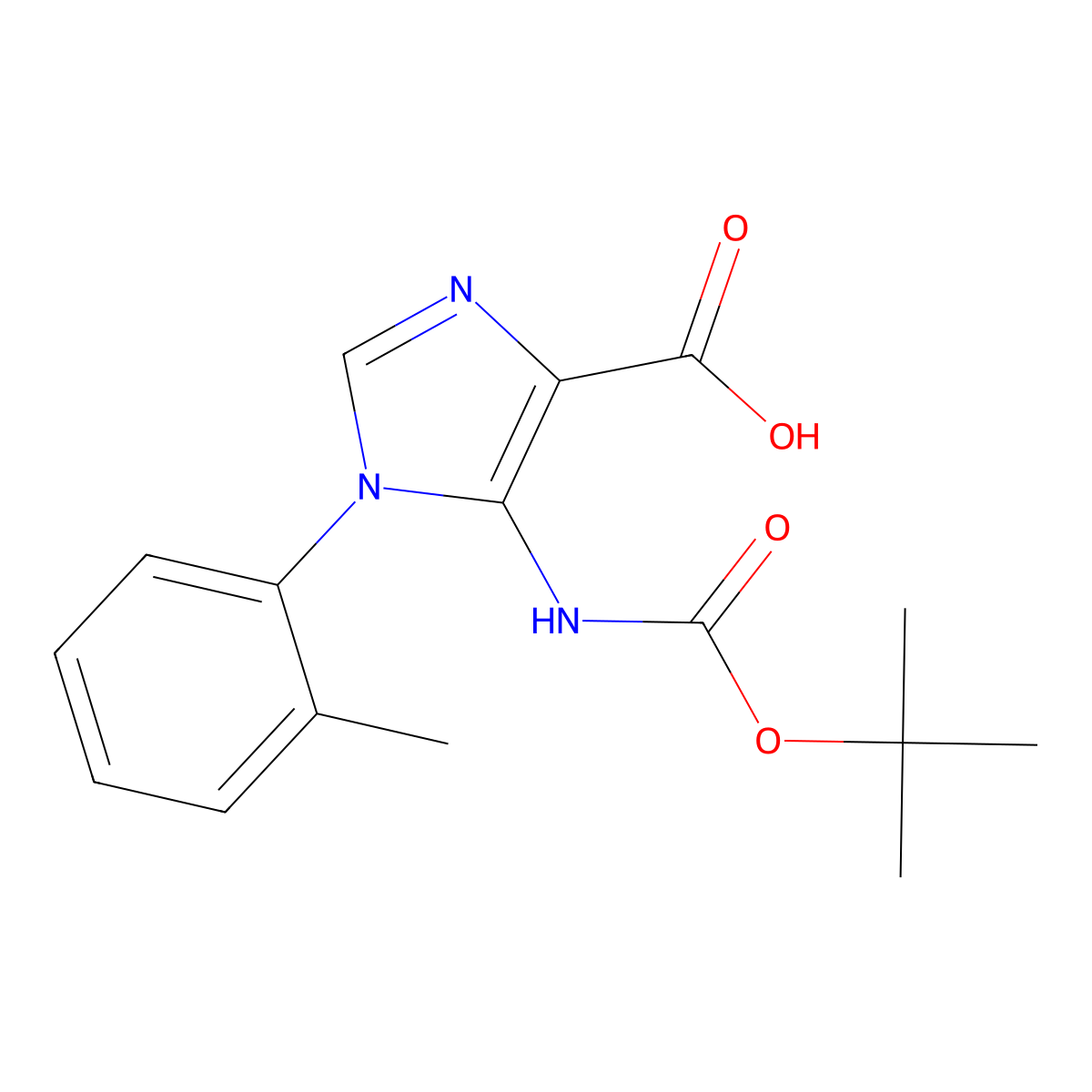5-{[(tert-butoxy)carbonyl]amino}-1-(2-methylphenyl)-1H-imidazole-4-carboxylic acid molecular structure, CAS 2580224-16-2