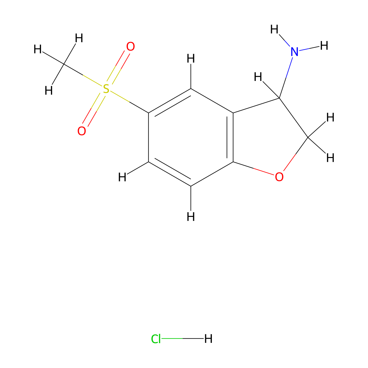 5-Methanesulfonyl-2,3-dihydro-1-benzofuran-3-amine hydrochloride molecular structure, CAS 2580224-47-9