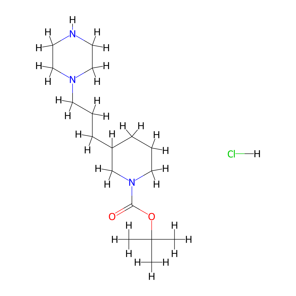 Tert-butyl 3-[3-(piperazin-1-yl)propyl]piperidine-1-carboxylate hydrochloride molecular structure, CAS 2580224-64-0