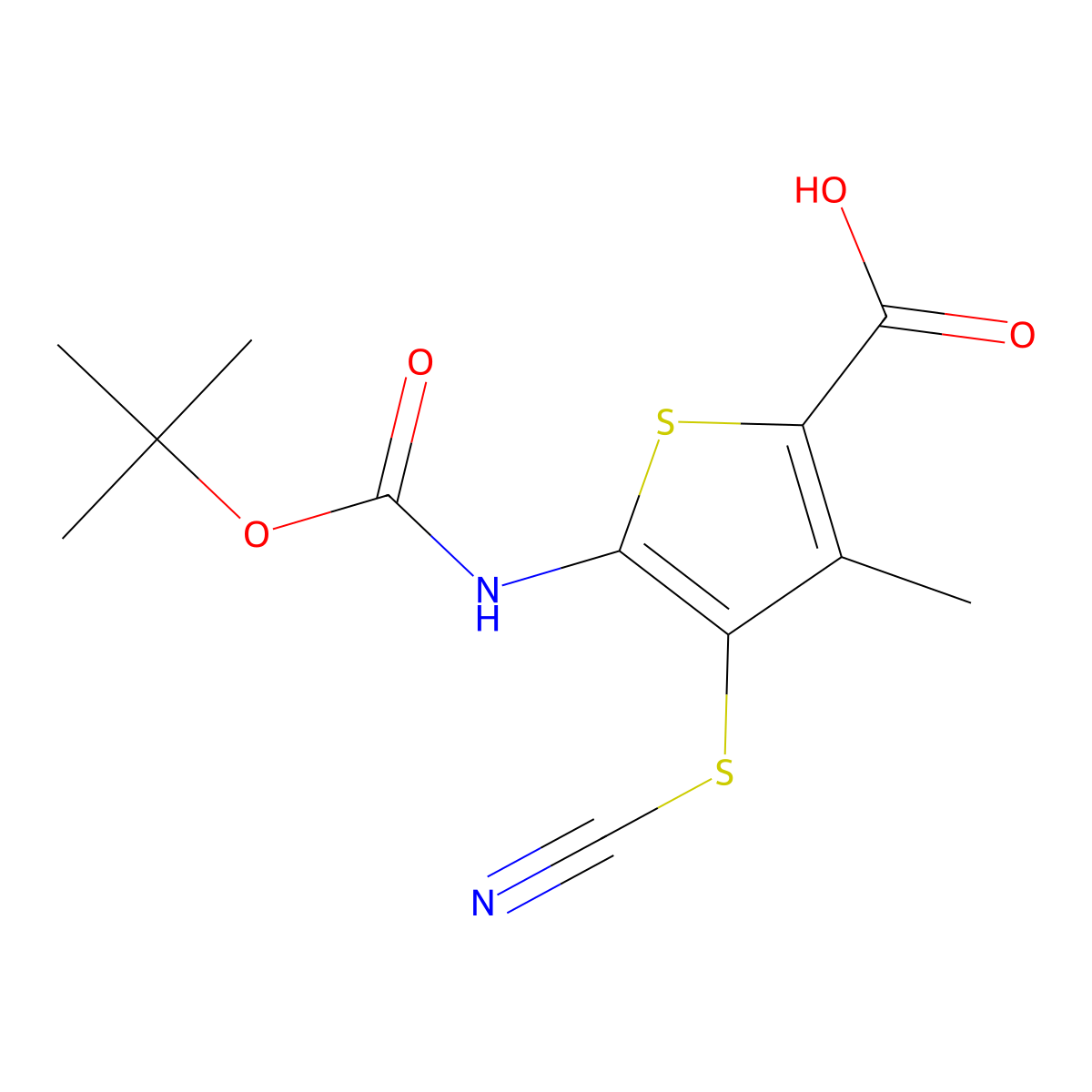 5-{[(Tert-butoxy)carbonyl]amino}-4-(cyanosulfanyl)-3-methylthiophene-2-carboxylic acid molecular structure, CAS 2580224-83-3