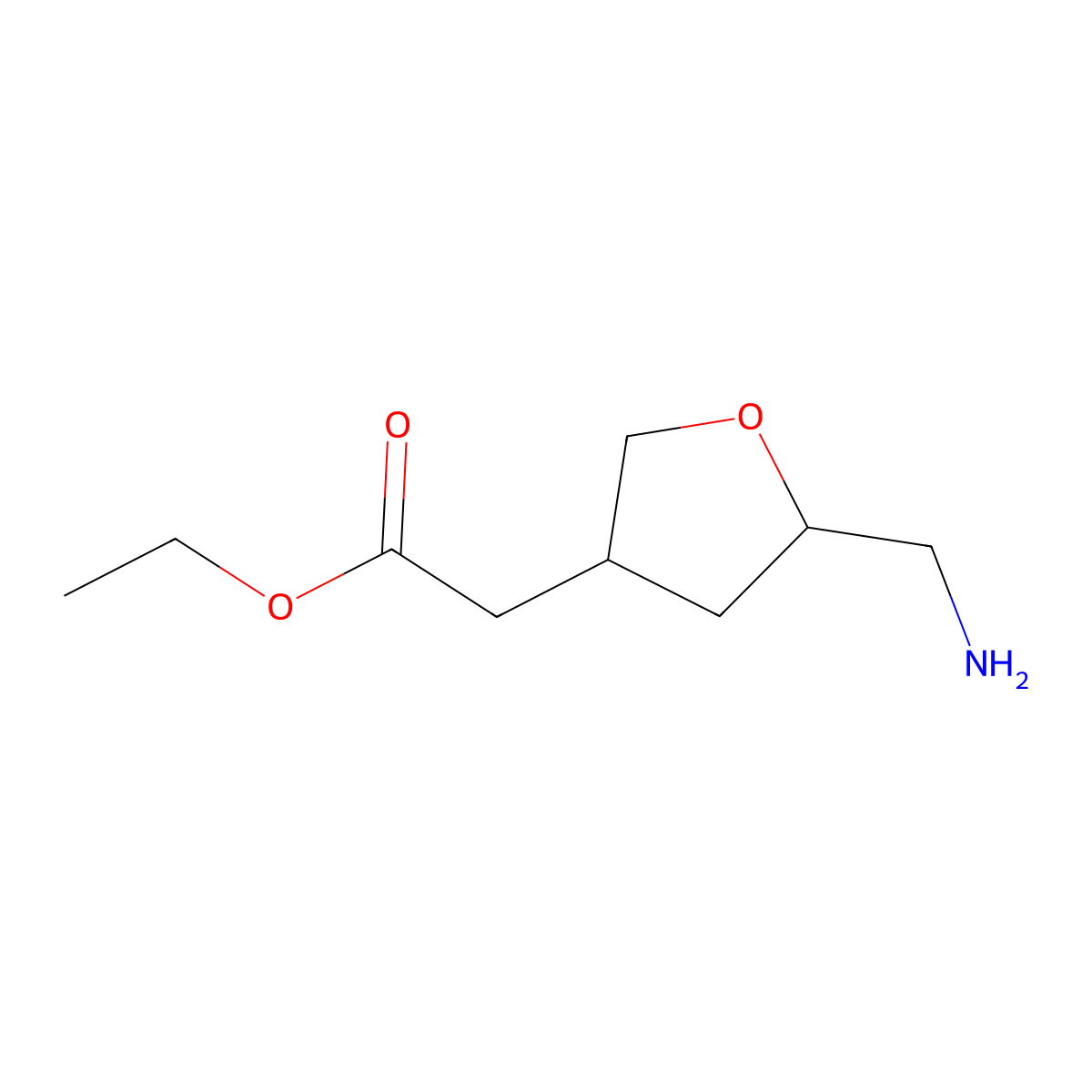 Ethyl 2-[5-(aminomethyl)oxolan-3-yl]acetate molecular structure, CAS 2580224-88-8