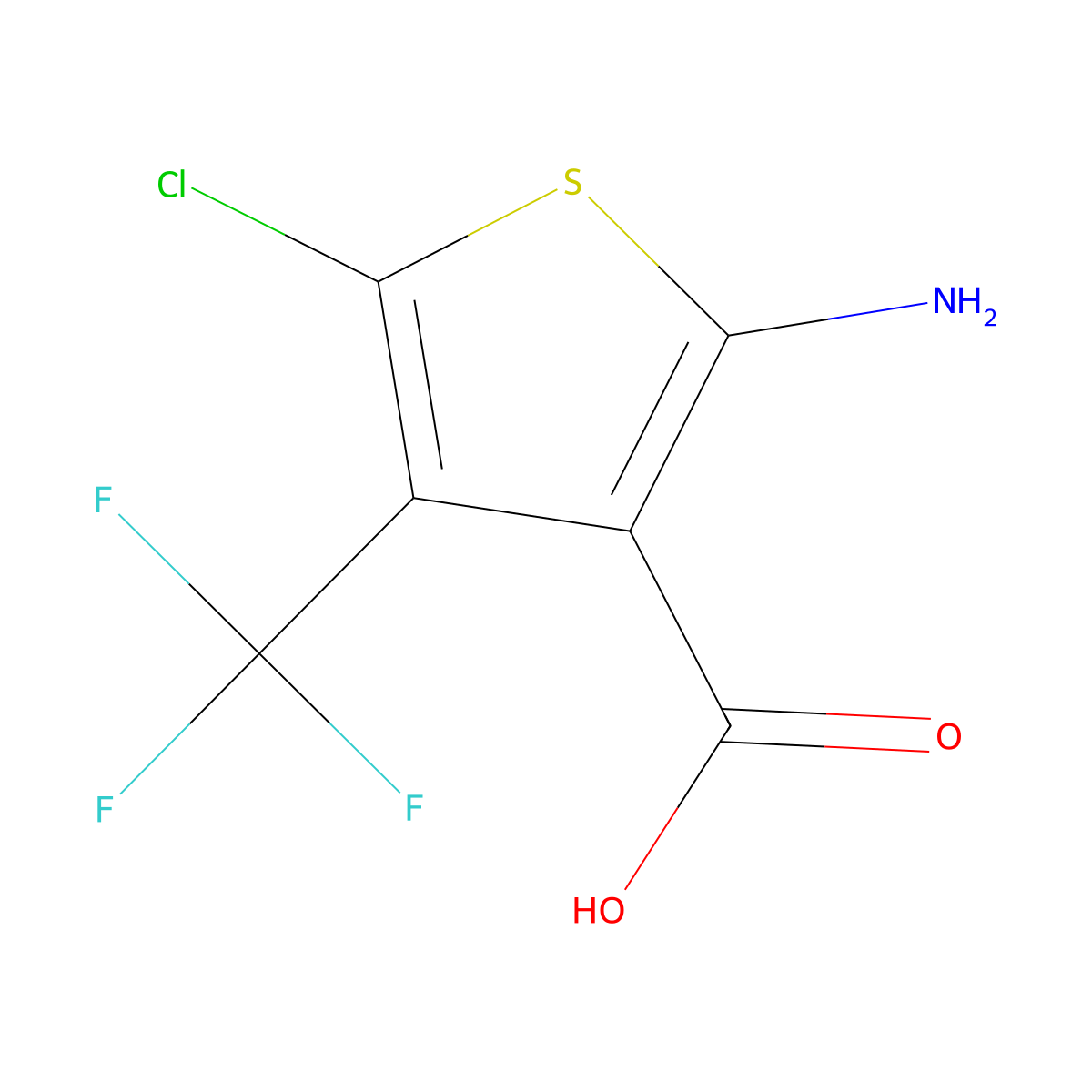 2-Amino-5-chloro-4-(trifluoromethyl)thiophene-3-carboxylic acid molecular structure, CAS 2580225-12-1