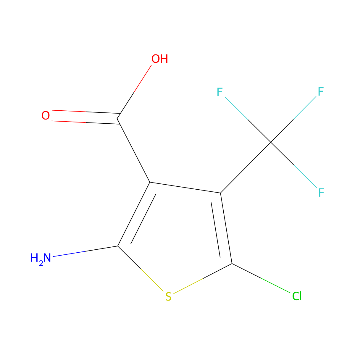2-Amino-5-chloro-4-(trifluoromethyl)thiophene-3-carboxylic acid molecular structure, CAS 2580225-12-1