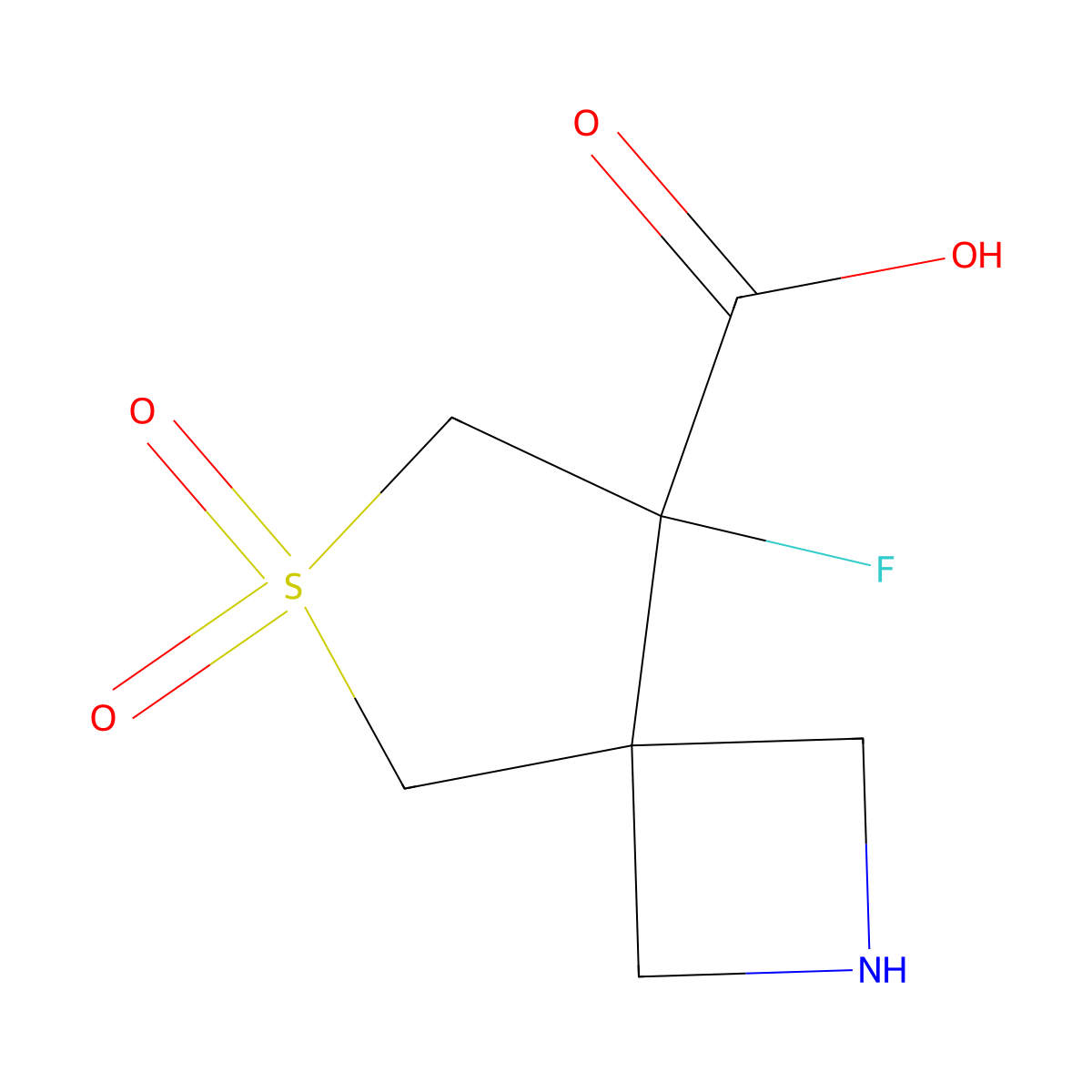 8-Fluoro-6,6-dioxo-6lambda6-thia-2-azaspiro[3.4]octane-8-carboxylic acid molecular structure, CAS 2580225-15-4