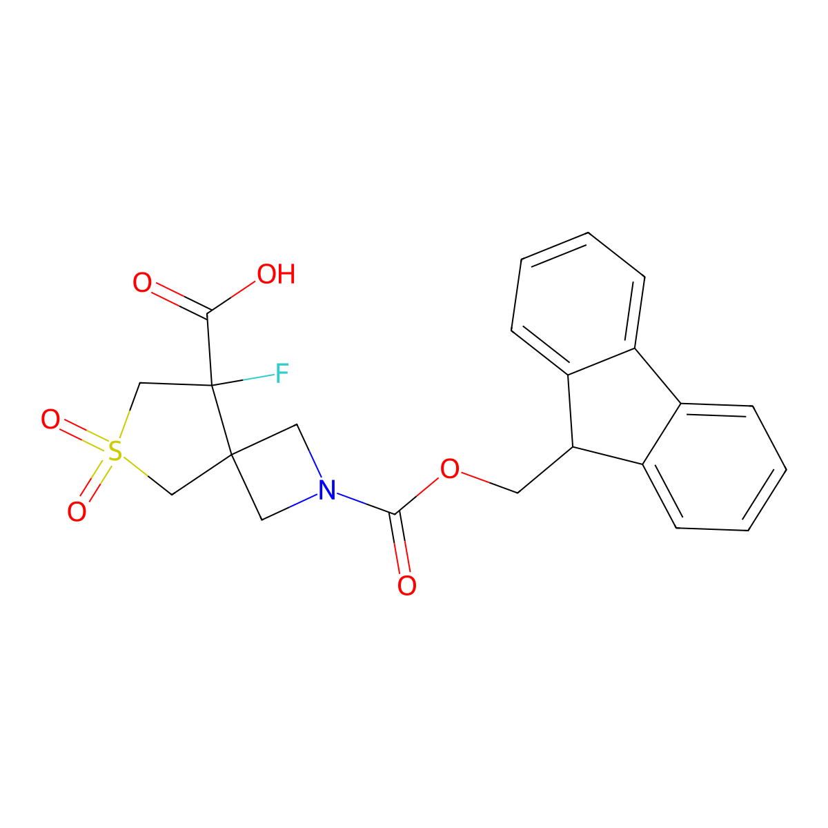 2-{[(9H-fluoren-9-yl)methoxy]carbonyl}-8-fluoro-6,6-dioxo-6lambda6-thia-2-azaspiro[3.4]octane-8-carboxylic acid molecular structure, CAS 2580225-21-2