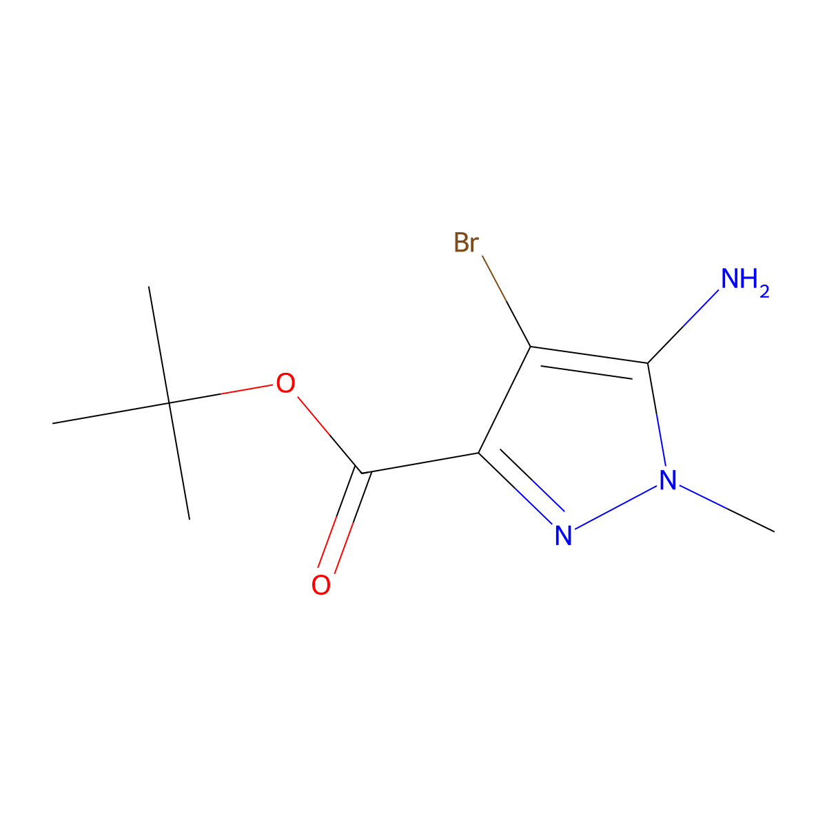 tert-butyl 5-amino-4-bromo-1-methyl-1H-pyrazole-3-carboxylate molecular structure, CAS 2580225-25-6