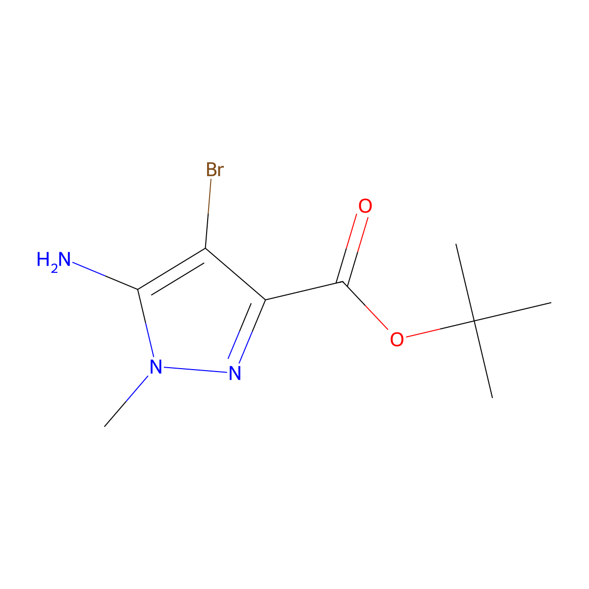 tert-butyl 5-amino-4-bromo-1-methyl-1H-pyrazole-3-carboxylate molecular structure, CAS 2580225-25-6