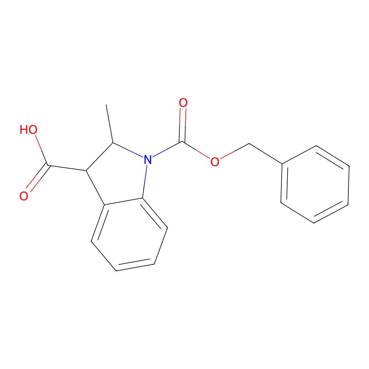 1-[(benzyloxy)carbonyl]-2-methyl-2,3-dihydro-1H-indole-3-carboxylic acid molecular structure, CAS 2580225-31-4
