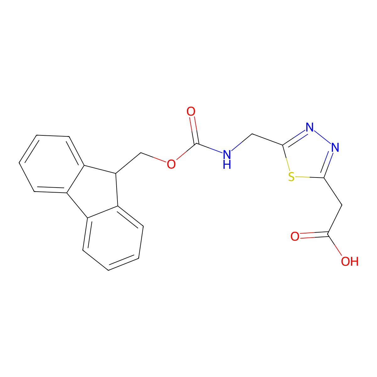 2-{5-[({[(9H-fluoren-9-yl)methoxy]carbonyl}amino)methyl]-1,3,4-thiadiazol-2-yl}acetic acid molecular structure, CAS 2580225-35-8