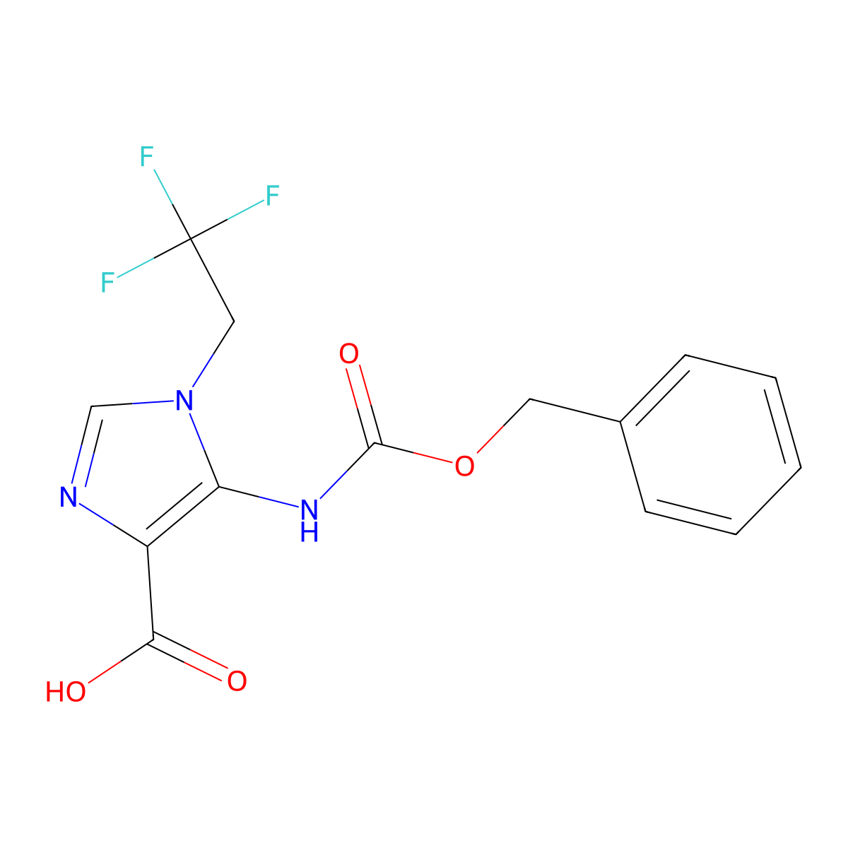 5-{[(benzyloxy)carbonyl]amino}-1-(2,2,2-trifluoroethyl)-1H-imidazole-4-carboxylic acid molecular structure, CAS 2580225-52-9