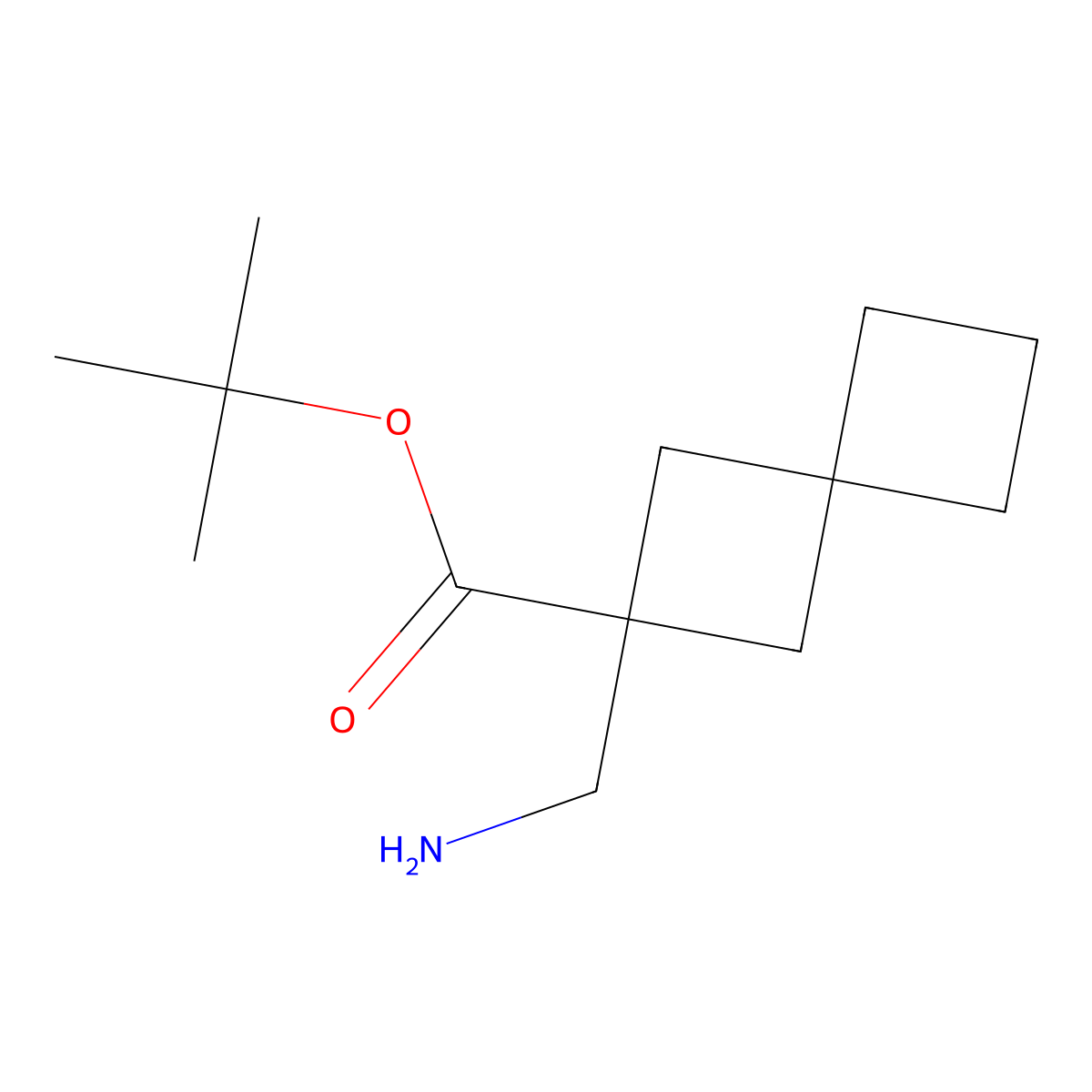 Tert-butyl 2-(aminomethyl)spiro[3.3]heptane-2-carboxylate molecular structure, CAS 2580225-55-2