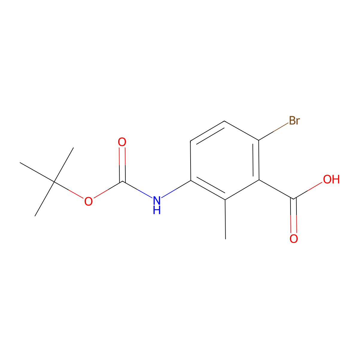 6-Bromo-3-{[(tert-butoxy)carbonyl]amino}-2-methylbenzoic acid molecular structure, CAS 2580225-62-1