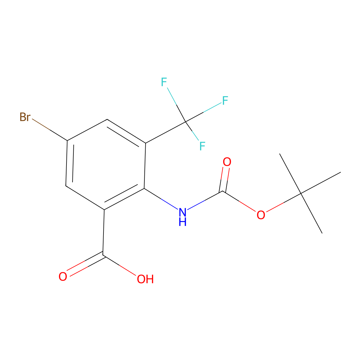 5-Bromo-2-{[(tert-butoxy)carbonyl]amino}-3-(trifluoromethyl)benzoic acid molecular structure, CAS 2580225-65-4