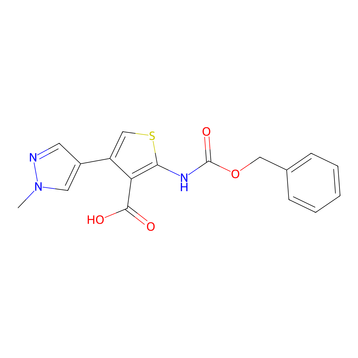 2-{[(benzyloxy)carbonyl]amino}-4-(1-methyl-1H-pyrazol-4-yl)thiophene-3-carboxylic acid molecular structure, CAS 2580225-71-2