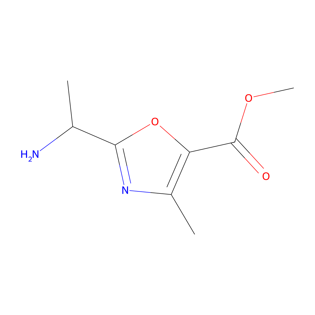 Methyl 2-(1-aminoethyl)-4-methyl-1,3-oxazole-5-carboxylate molecular structure, CAS 2580225-75-6
