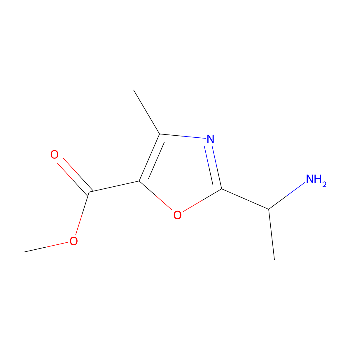 Methyl 2-(1-aminoethyl)-4-methyl-1,3-oxazole-5-carboxylate molecular structure, CAS 2580225-75-6