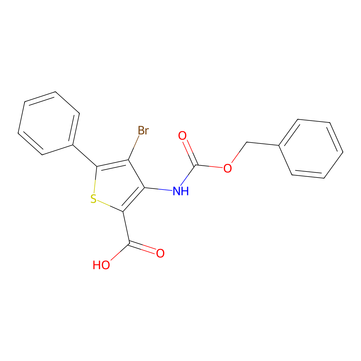 3-{[(Benzyloxy)carbonyl]amino}-4-bromo-5-phenylthiophene-2-carboxylic acid molecular structure, CAS 2580225-78-9